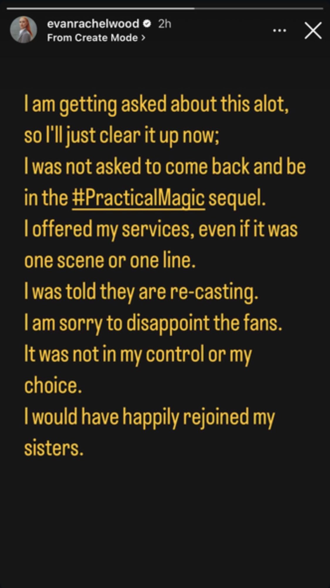 Why Evan Rachel Wood Won’t Return For ‘Practical Magic 2’