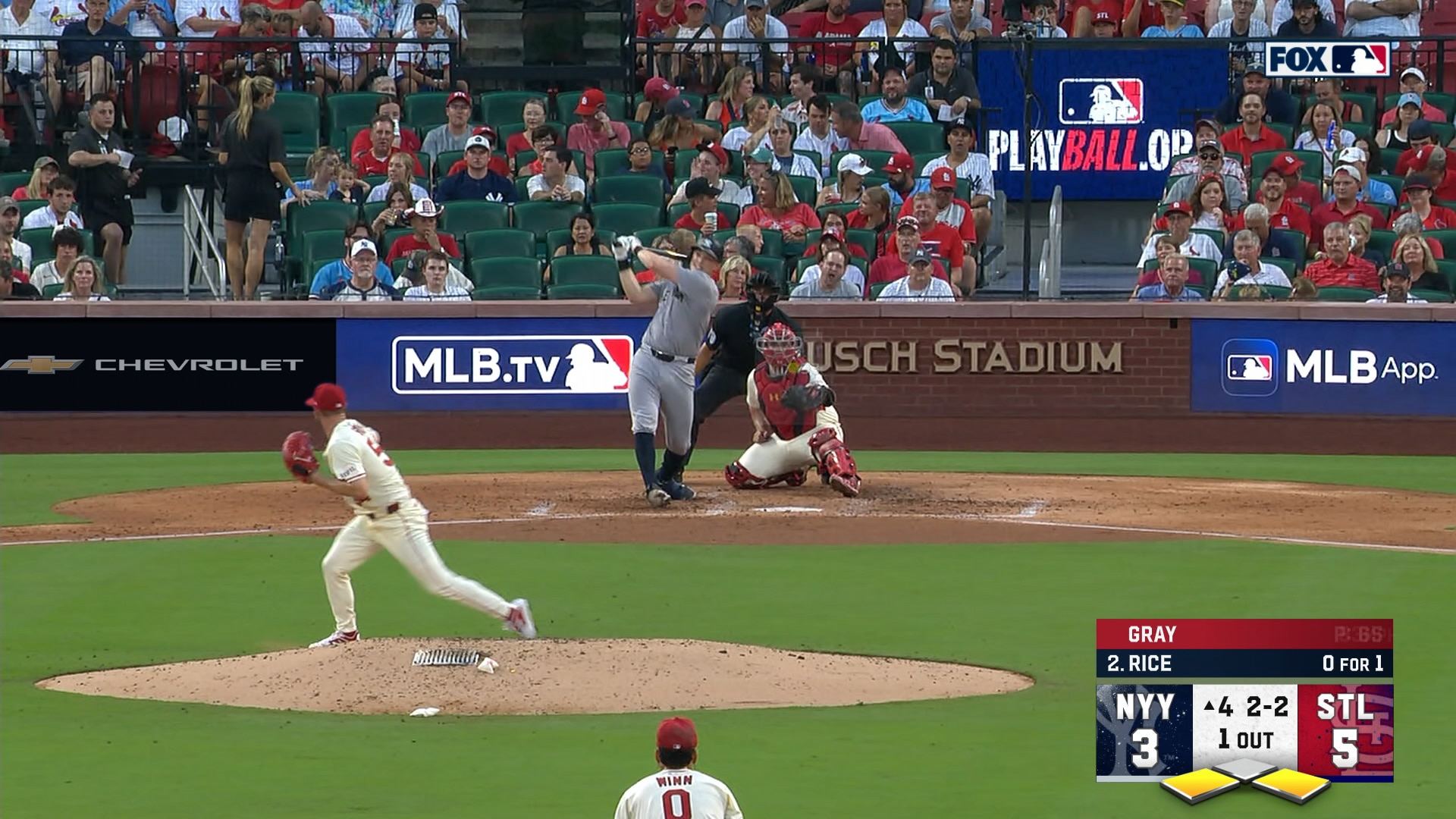 Ben Rice smashes three-run homer to give Yankees lead over Cardinals